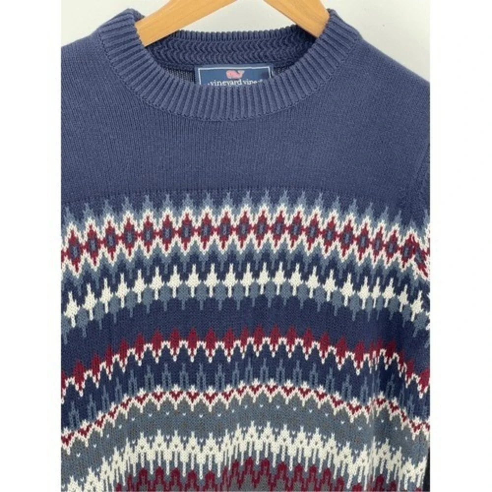 Vineyard Vines Sweater Grandpa Men XS Fair Isle Crewneck Long Sleeve Navy‎ Blue
